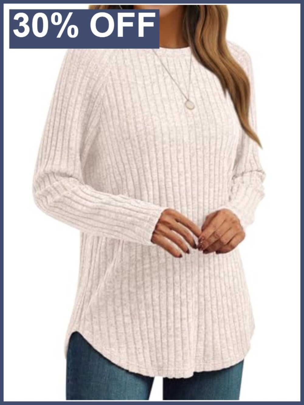 Womens Long Sleeve Tunic Top Ribbed Knit Curved Hem Fall Casual